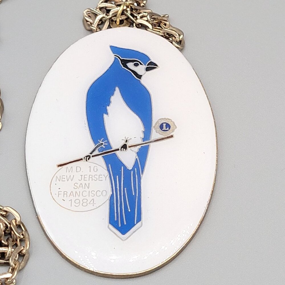 Lions Club District MD 16 New Jersey San Francisco 1984 Blue Jay Bird Necklace